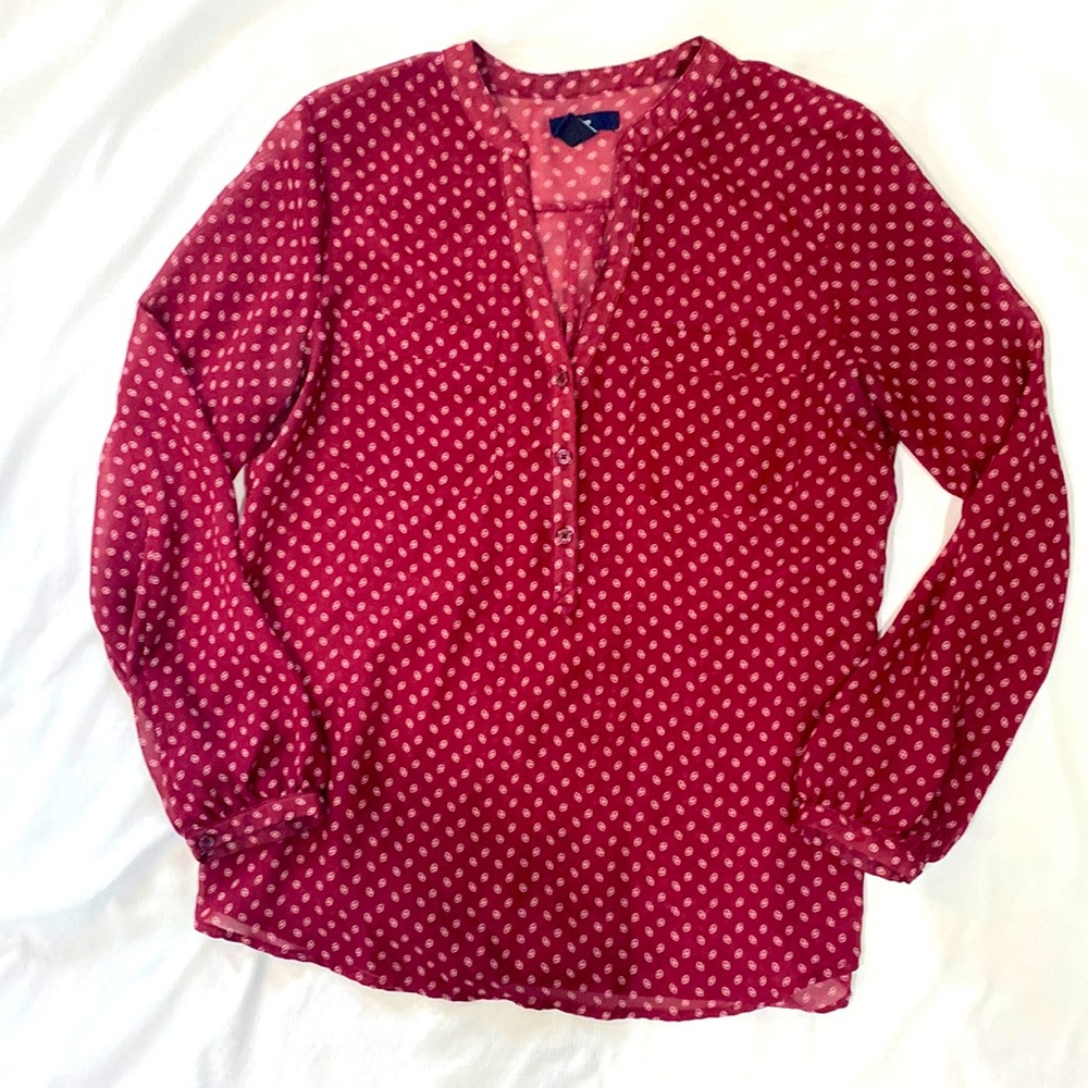 Gap burgundy print sheer long sleeve top.  sz S